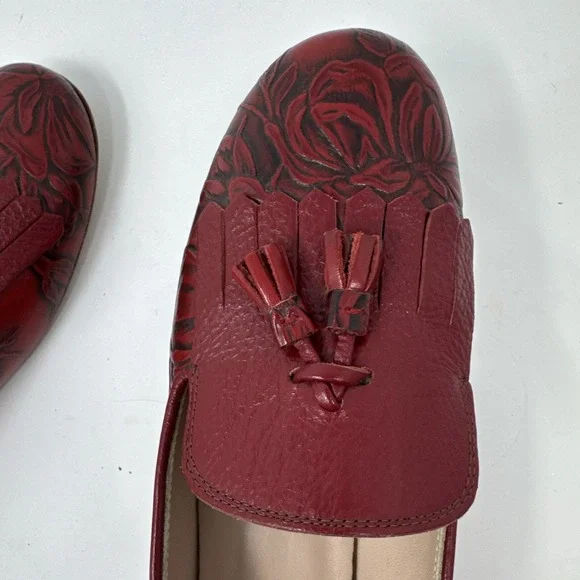 Cuoieria Fiorentina Women's Loafers Shoes US 6.5/ EU 37 Red Leather Floral Italy - Picture 7 of 7